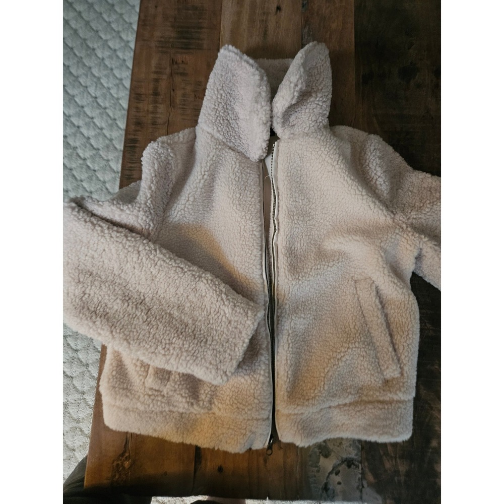 Aqua Women Cream Faux Fur Teddy Jacket Full Zip Sherpa Coat Small